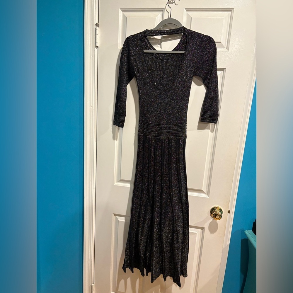 Sandro knit midi  black metallic fit and flare dress sz 4 small - Picture 2 of 6